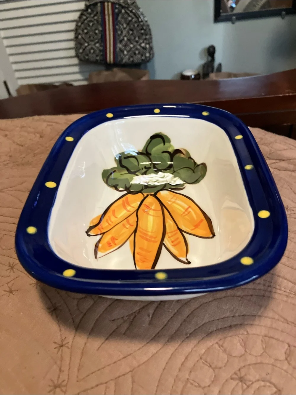 Hand-Painted Ceramic Serving Dish with Carrot Motif - Blue & White